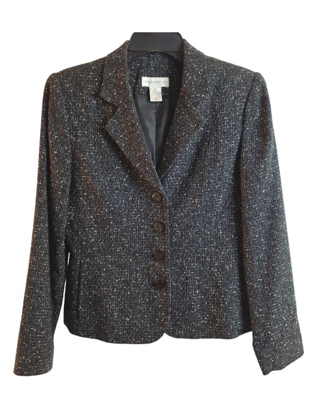 Worthington Gray Black Tweed Blazer Petite 6 Notched Career Jacket Lined